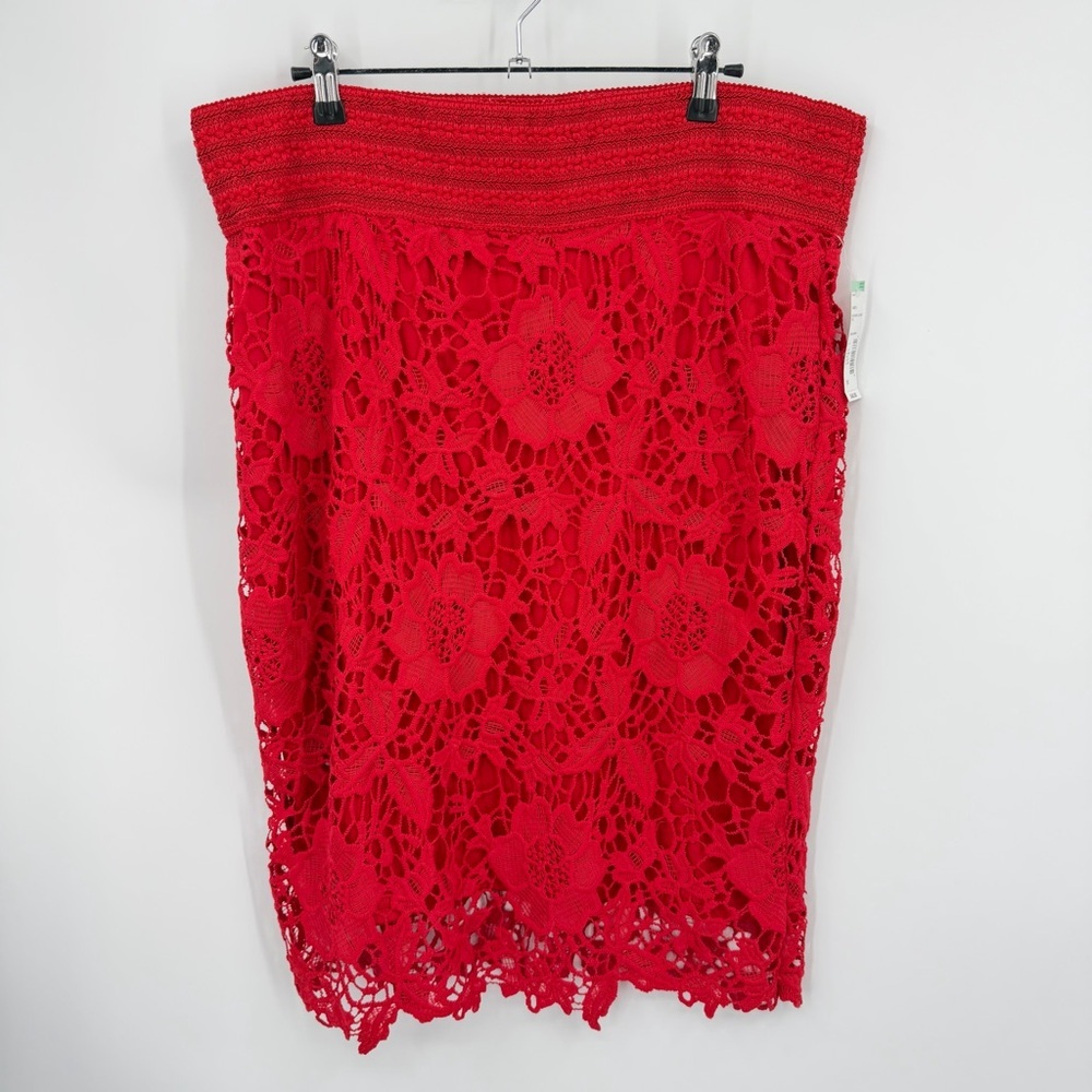 NWT Simply Emma SKIRT Red Lace Knee Length Pencil‎ Sz 1X Form Fitting
